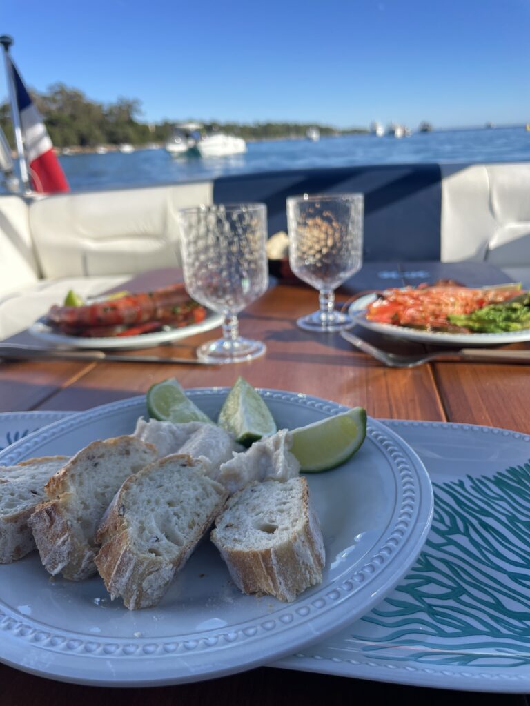 Gourmet aperitif on a private boat